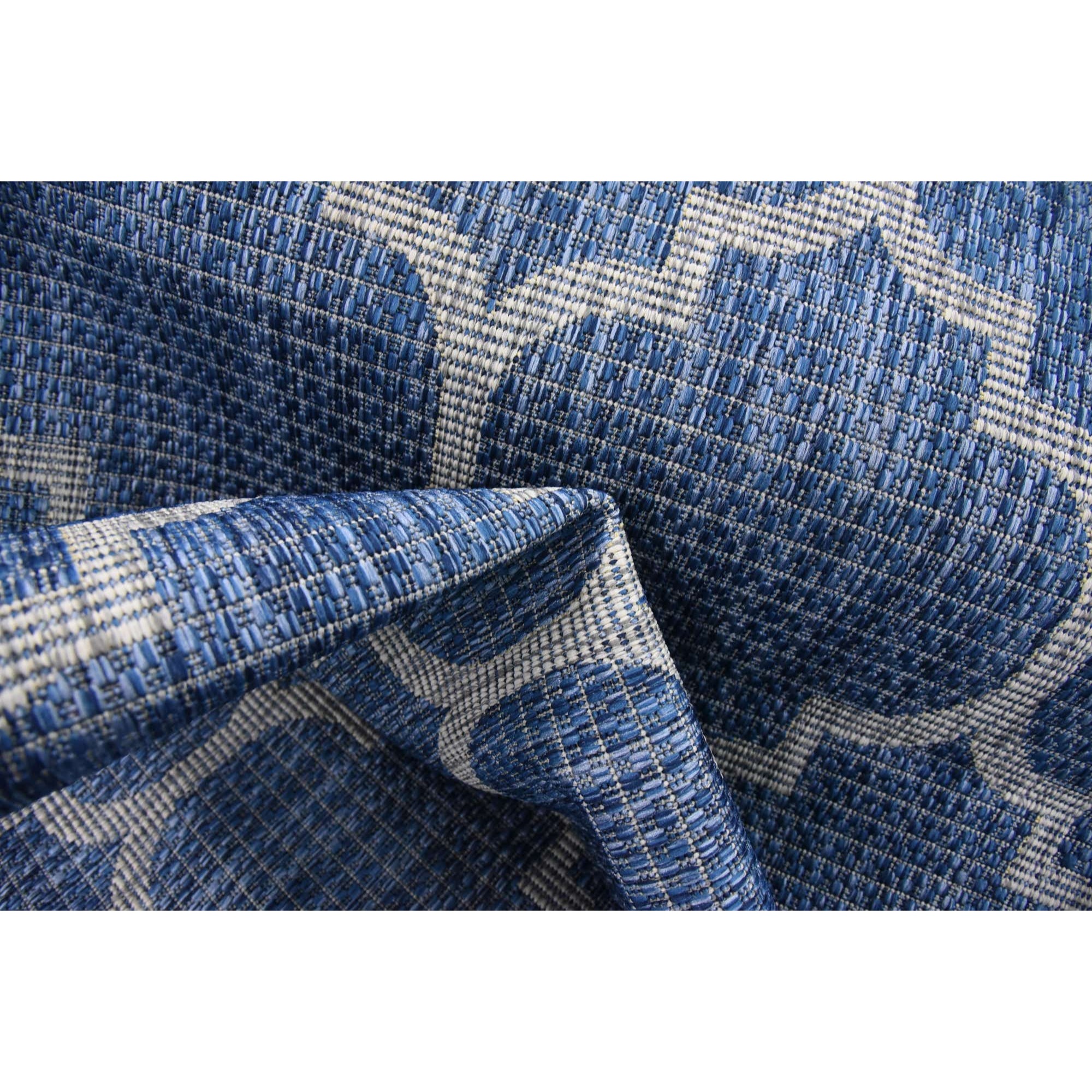 Moa- tapis d'extérieur bleu à motif gris carré