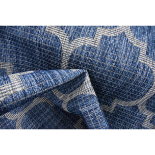 Moa- tapis d'extérieur bleu à motif gris carré