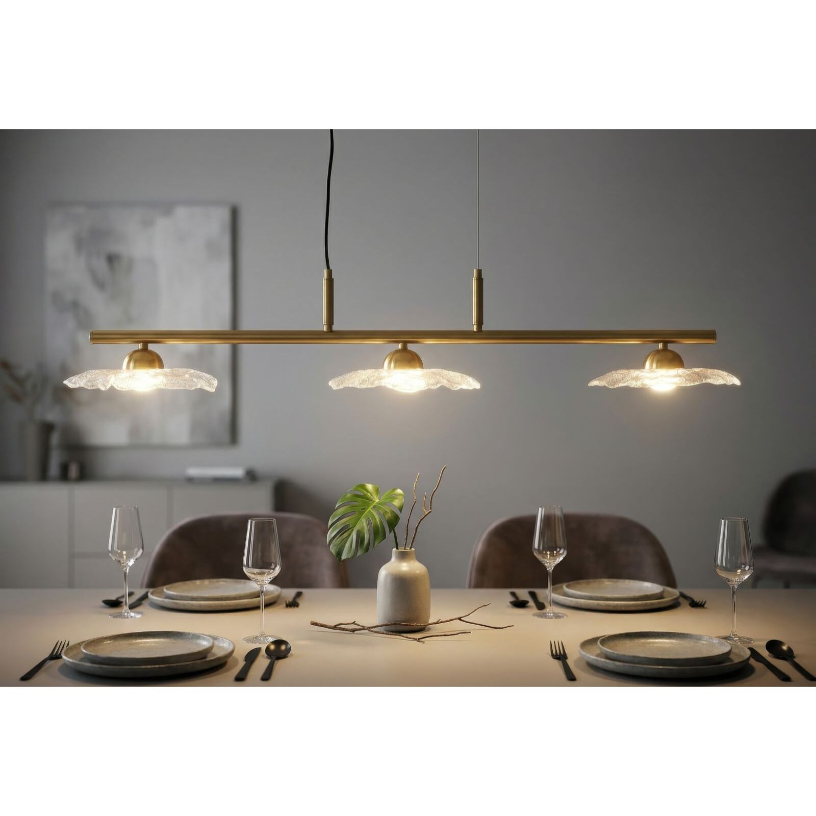 LAMPADARIO EMILY 3 LUCI VETRO TRASPARENTE CM 100X24X18