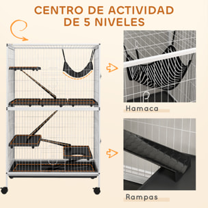 Jaula para Animales Pequeños de 4 Niveles Jaula para Roedores con Ruedas Rampas Hamaca Colgante y Bandeja Extraíble Recinto para Conejos Chinchillas Hurones 80x52x128 cm Blanco