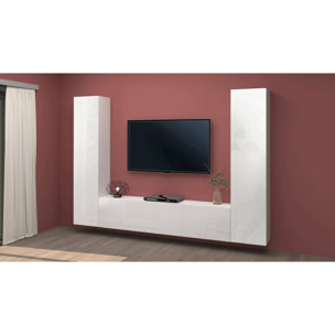 Parete attrezzata Giordano, Set salotto porta TV a 3 ante, Mobile soggiorno multiuso, 100% Made in Italy, cm 260x30h180, Bianco lucido