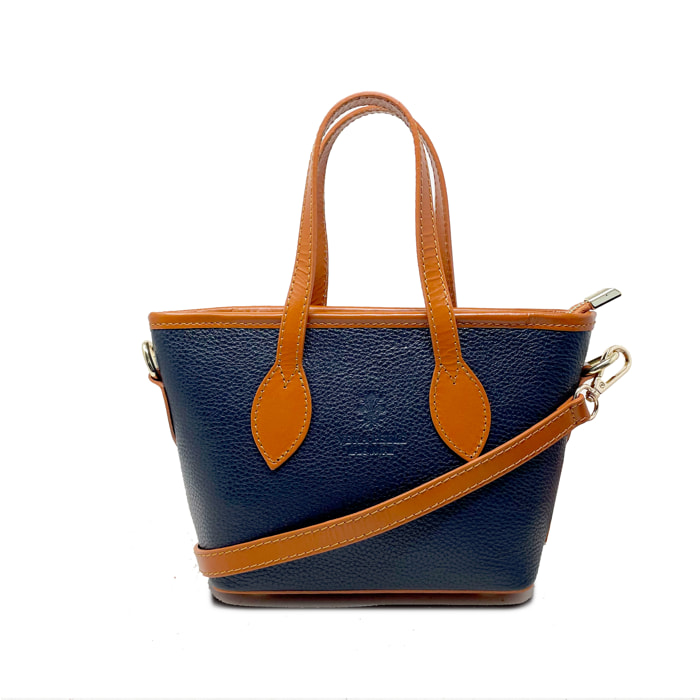Chicca Borse - Borsa a Mano Donna in Vera Pelle - Colore Blu Scuro