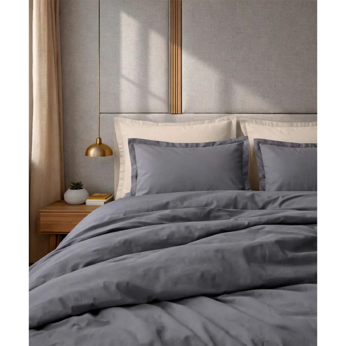 Completo Lenzuola RASO GRIGIO tinta unita per letto matrimoniale 100% Raso di Cotone e Made in Italy