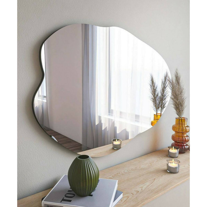 Specchio Freya, Specchiera, Articolo d'arredo a muro, Decorazione con specchio, 60x2h85 cm, Nero