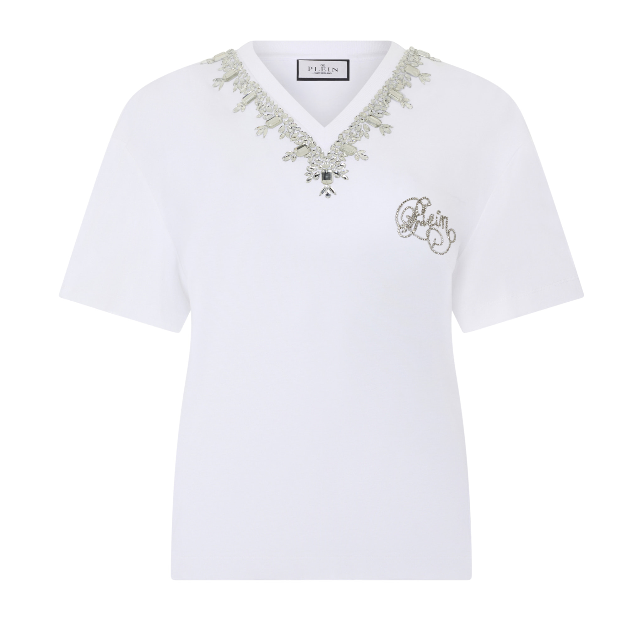 PHILIPP PLEIN Man Fit V-Neck T-Shirt Crystals