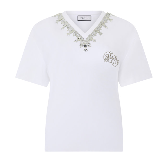 PHILIPP PLEIN Man Fit V-Neck T-Shirt Crystals