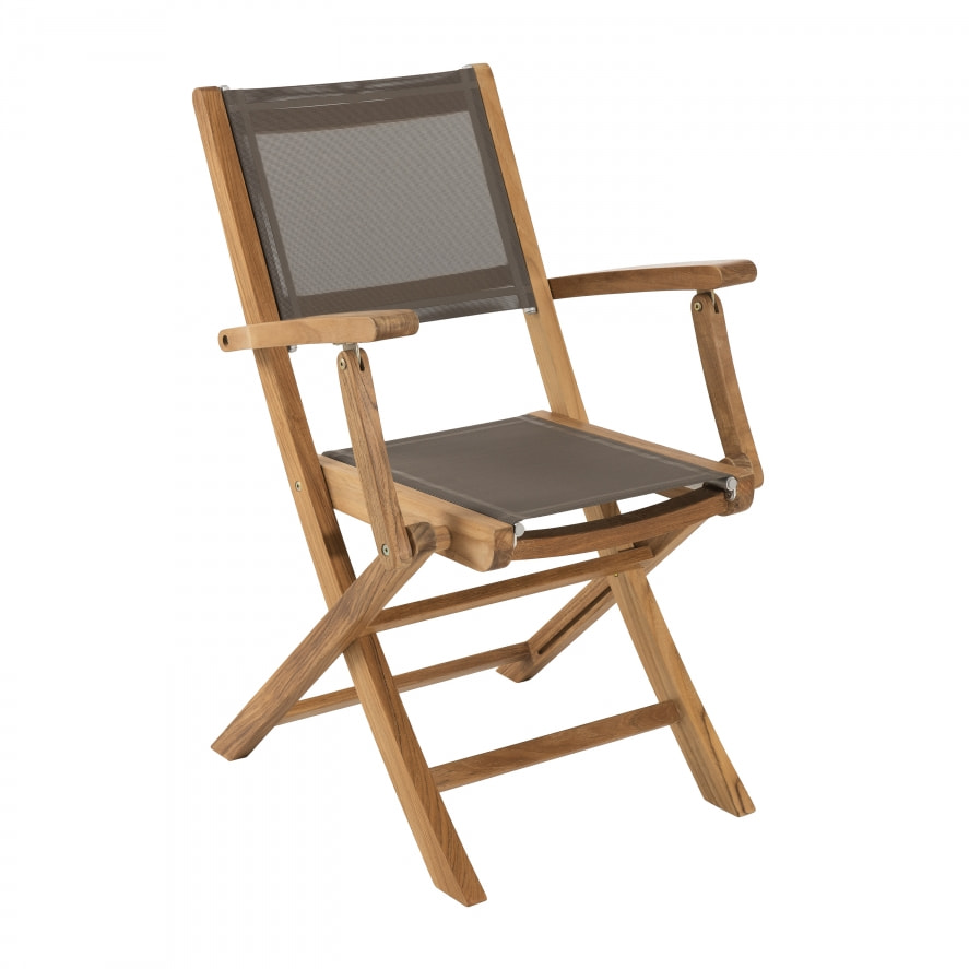 HARRIS - Ensemble de 2 fauteuils de jardin pliants en bois teck et textilène couleur taupe