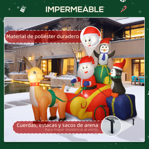 Papá Noel Hinchable con Trineo, Pingüinos y Renos, Inflables de Navidad con Luces LED, Decoración de Navidad para Exterior e Interior, 180x120x155 cm