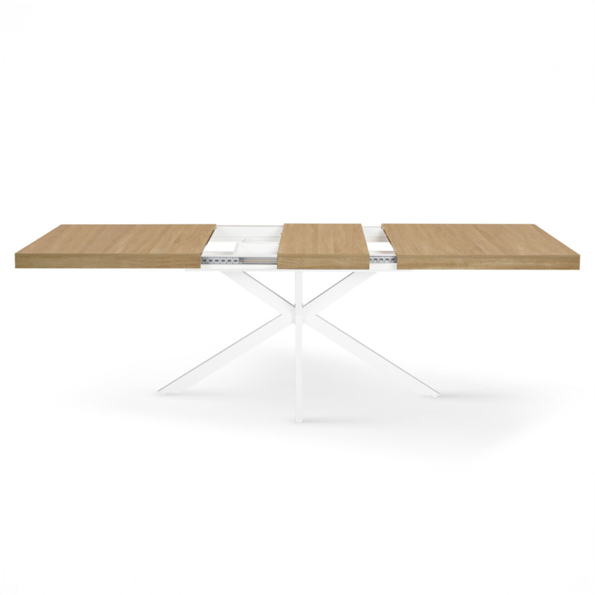 Table à manger extensible Spider 160-200cm bois blanc avec rangement