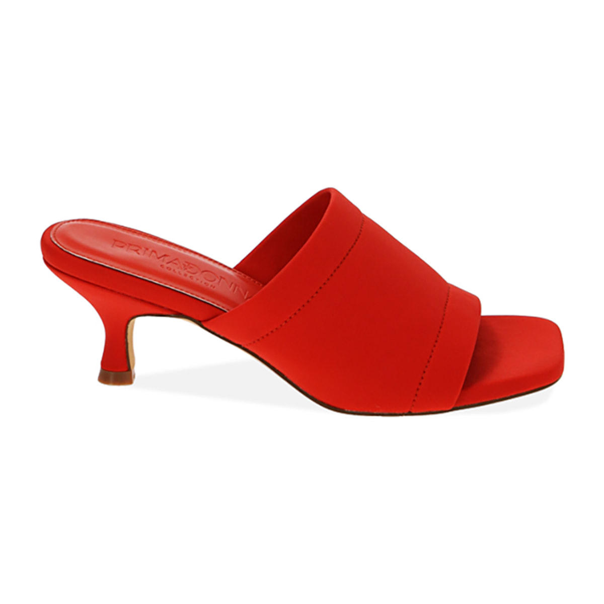 Mules corallo in tessuto, tacco 5,5 cm