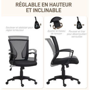 Chaise de bureau ergonomique - soutien lombaire intégré, fonction bascule verrouillable - polyester maille noir