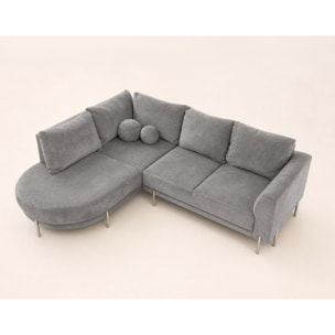 Gabin - Canapé d'angle gauche 5 places en velours texturé - Gris clair