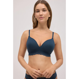 Reggiseno imbottito a coste senza ferretto con pizzo blu navy, coppa B