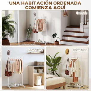Burro Ropa con Ruedas, Perchero Burro Ropa con 5 Ganchos Barra para Colgar y Balda Inferior Perchero para Recibidor, Entrada, Dormitorio, 68x43x171 cm, Blanco