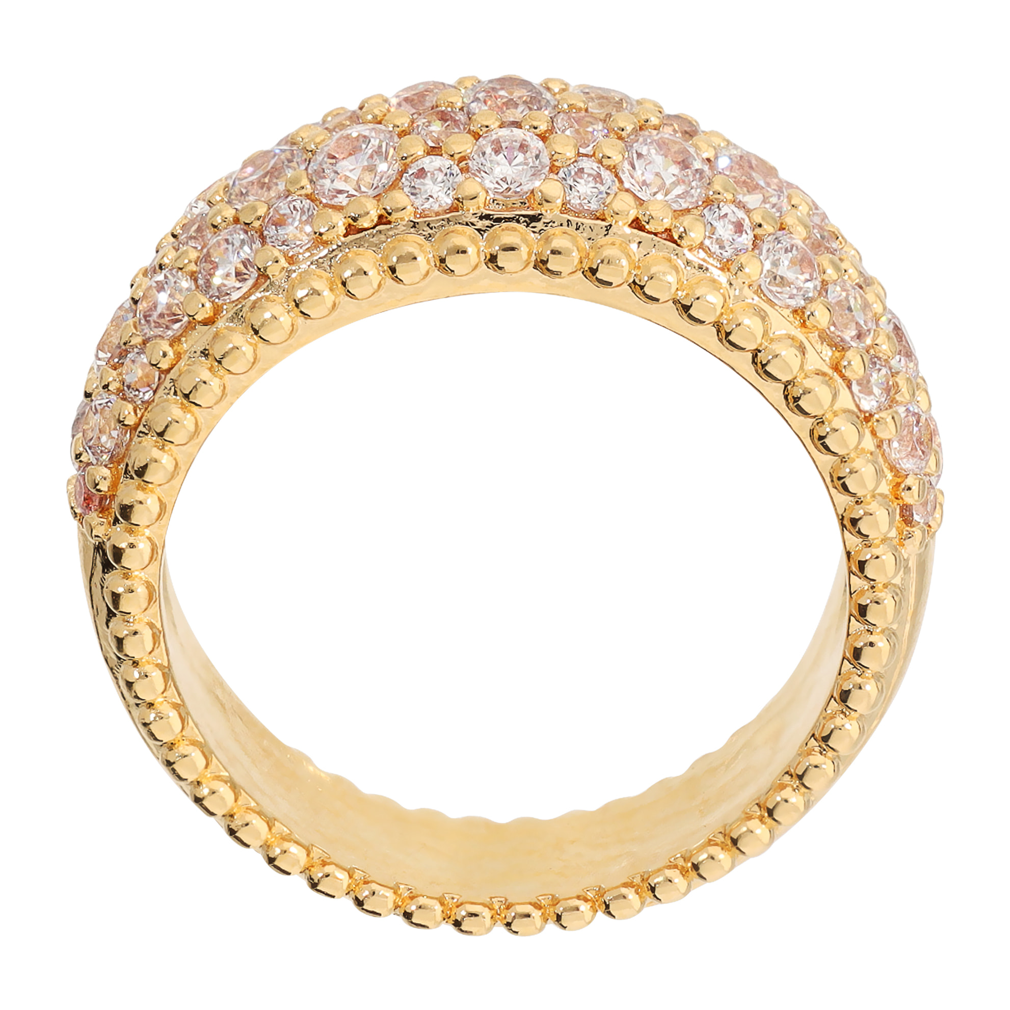 Anello a Fascia placcato Oro Giallo 18Kt con Pavé di Cubic Zirconia e Bordi Lavorati