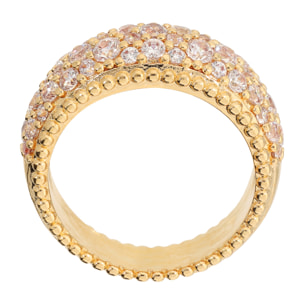 Anello a Fascia placcato Oro Giallo 18Kt con Pavé di Cubic Zirconia e Bordi Lavorati