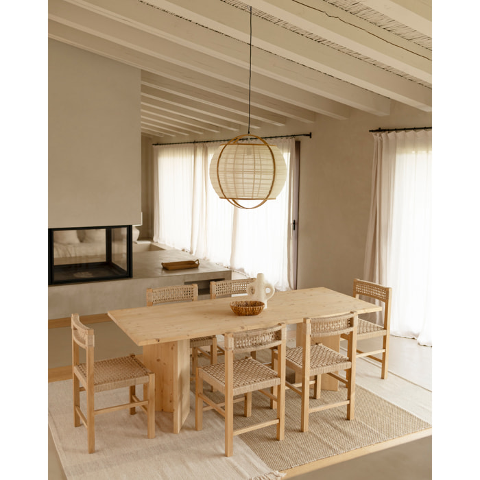 Table de salle à manger en bois massif en ton chêne moyen en différentes tailles