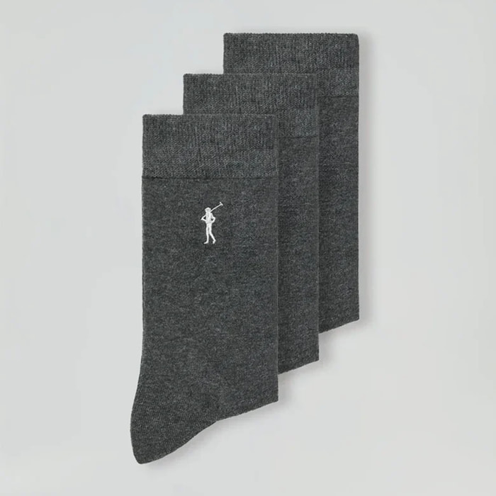 Pack hombre de tres pares de calcetines gris oscuro con logo Rigby Go