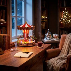 Carrusel navideño musical con luces led y movimiento 21,5x21,5x27cm