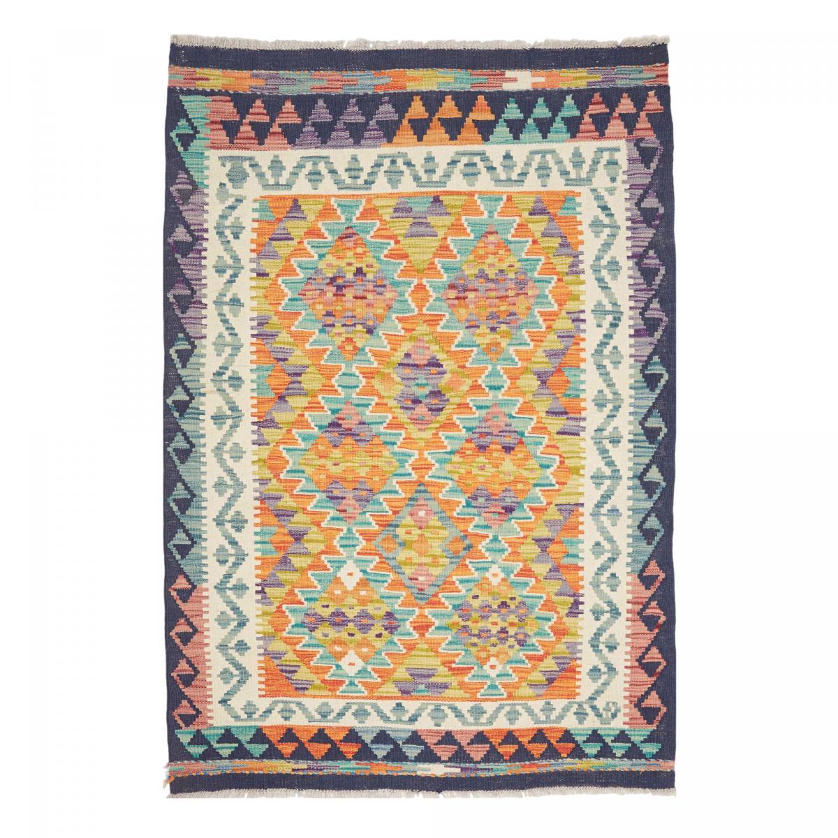 Tapis kilim à motif géométrique, tissage plat authentique