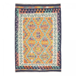 Tapis kilim à motif géométrique, tissage plat authentique