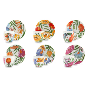 Set 6 Tazzine Caffè con Piattino Excelsa – Blooming, Porcellana Multicolore