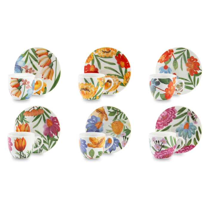 Set 6 Tazzine Caffè con Piattino Excelsa – Blooming, Porcellana Multicolore