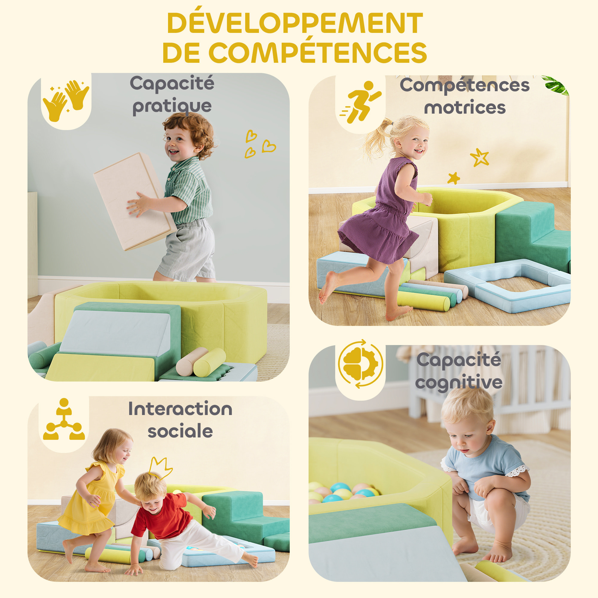 15 blocs de construction en mousse XXL revêtement tissu déhoussable - modules de motricité - multicolore