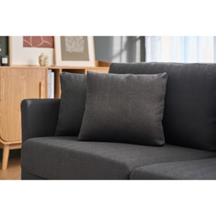 Canapé scandinave déhoussable 3 places en tissu gris foncé et bois clair OSLO