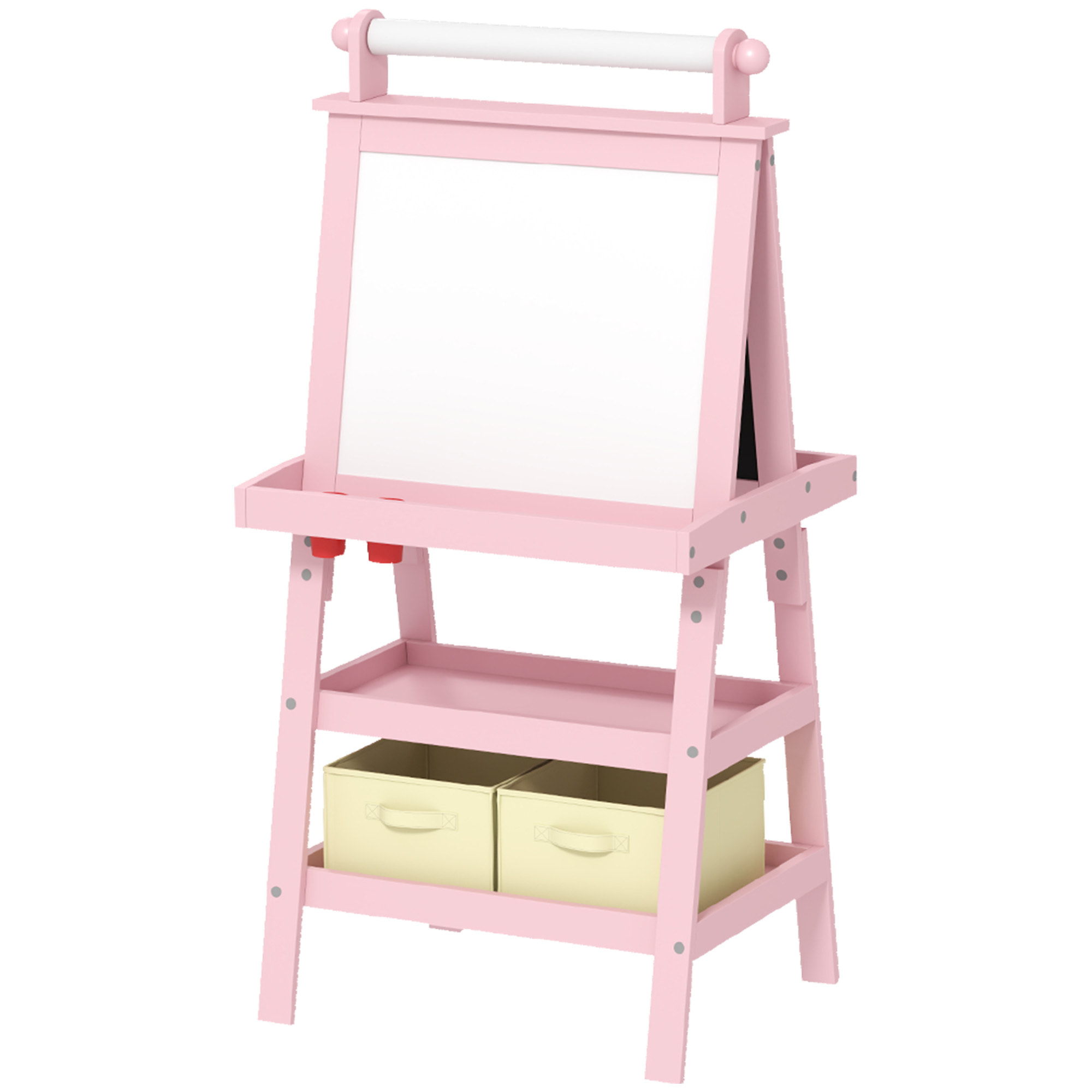 Tableau chevalet enfant 3 en 1 tableau double face enfant avec tableau blanc magnétique tableau à craie rangements bois rose