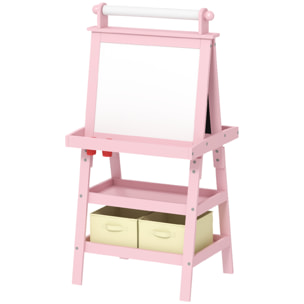 Tableau chevalet enfant 3 en 1 tableau double face enfant avec tableau blanc magnétique tableau à craie rangements bois rose