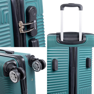 Juego de 3 maletas trolley rígidas ultraligeras, de ABS de alta resistencia. Cerradura numérica, 4 ruedas giratorias 360°.