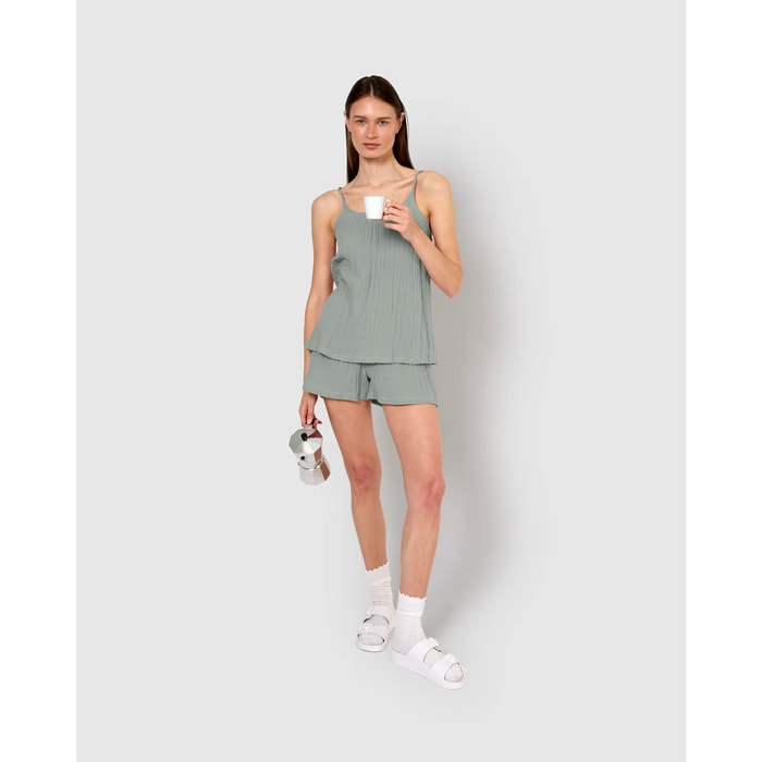 Pigiama corto mussola spalline verde azzurrognolo