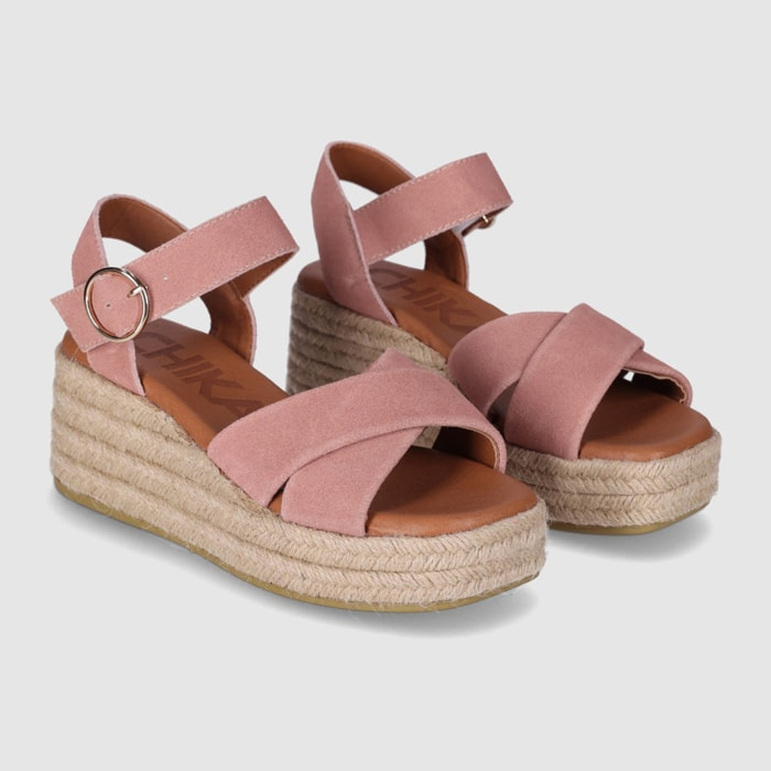 Sandalias de Serraje - Rosa - Tacón: 6 cm