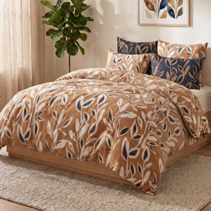 Parure housse de couette 240x220 cm imprimée végétale + 2 taies 100% Coton - LINDA