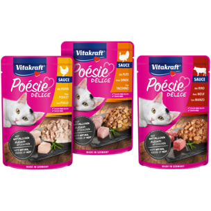 7 x 6 Sachets fraîcheur assortiment au Poulet, Dinde et Bœuf - Nourriture en sauce pour Chat - Vitakraft Poésie