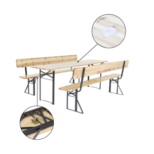 Salon de jardin set brasserie en bois avec dossier "Lisbonne" - 220 cm - Marron