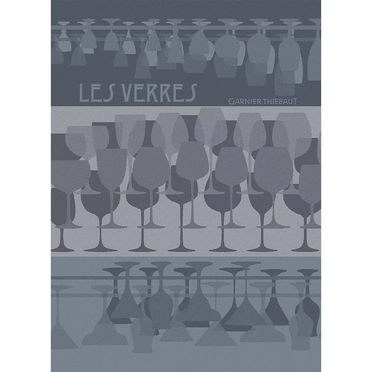 Torchon pur coton motif jacquard bleu Les verres a pied denim
