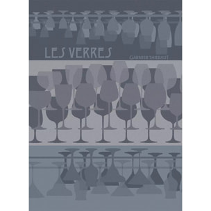 Torchon pur coton motif jacquard bleu Les verres a pied denim