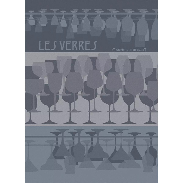 Torchon pur coton motif jacquard bleu Les verres a pied denim