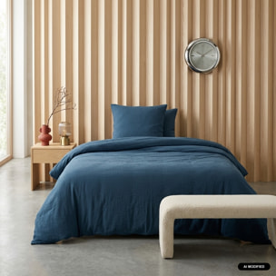 Parure de lit gaze de coton bleu foncé ALIX