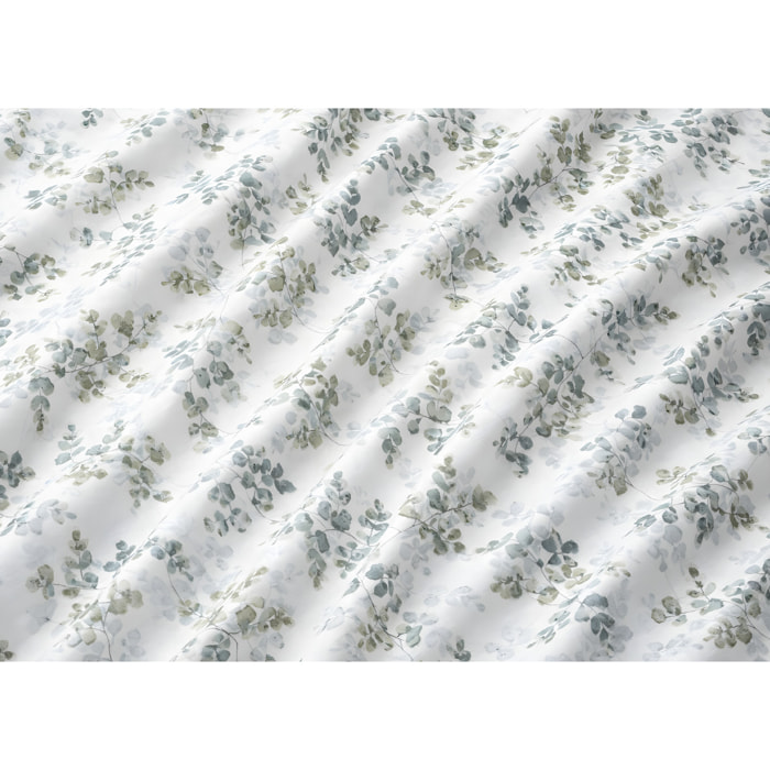 Parure Copripiumino 100% Cotone Made In Italy Fantasia Floreale Disegno Petalo Verde