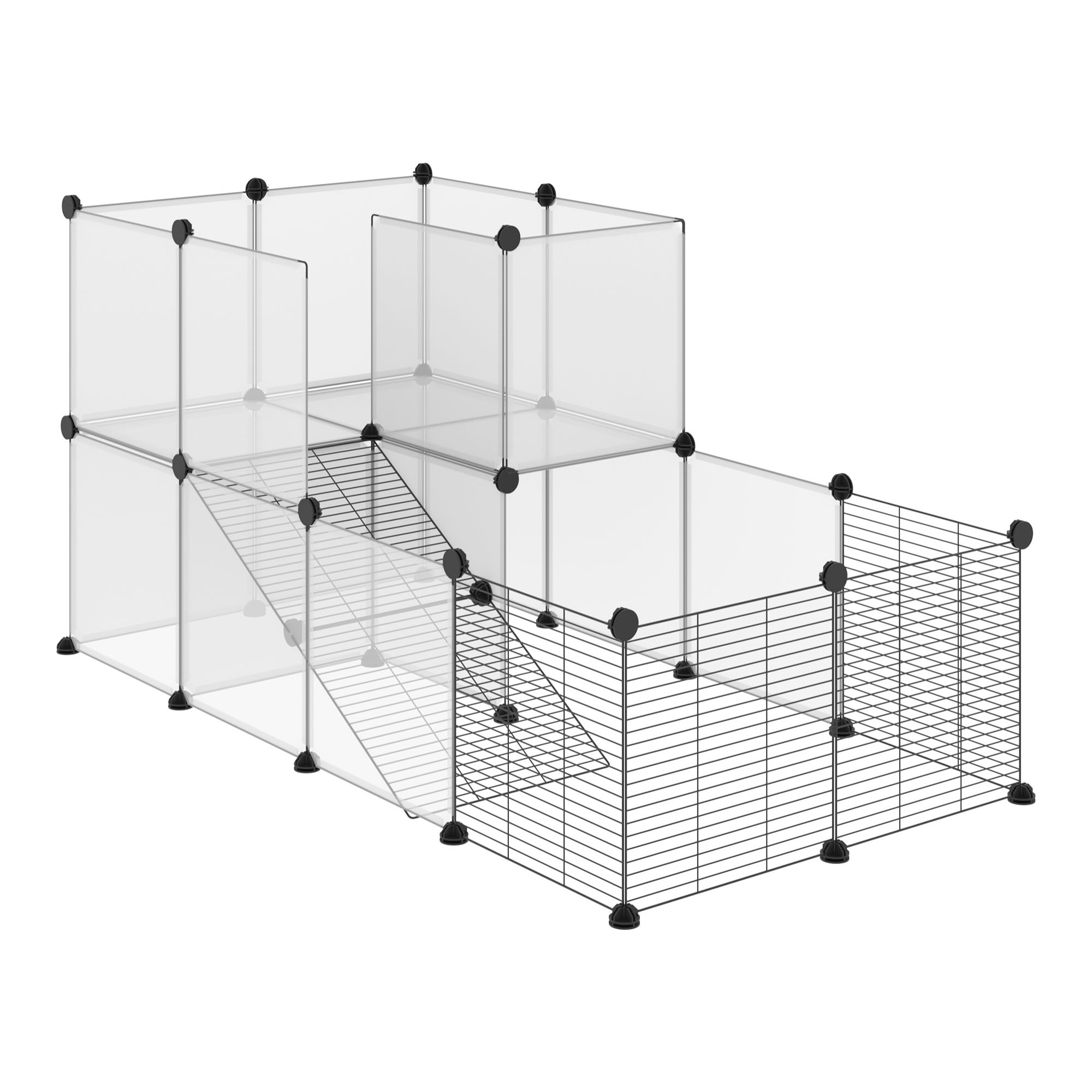 PawHut Cage parc enclos modulable petits animaux de compagnie - dim. standards 140L x 70l x 70H cm - 27 panneaux bords arrondis - résine PP fils d'acier noir