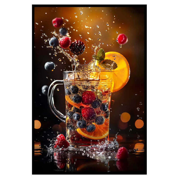 Affiche encadrée cerf multicolore art moderne Affiche + cadre en métal - Noir