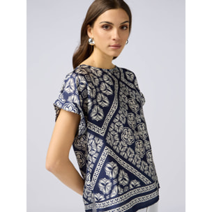 Oltre - Blusa in raso fantasia - Blu