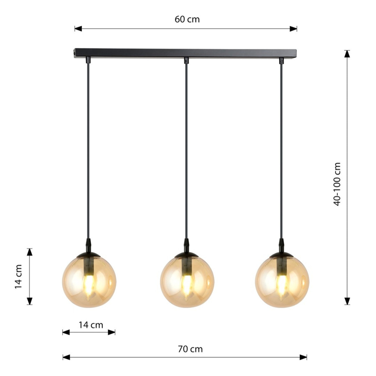 Lampada a sospensione Cosmo in acciaio nero e vetro ambra