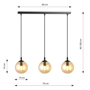 Lampada a sospensione Cosmo in acciaio nero e vetro ambra