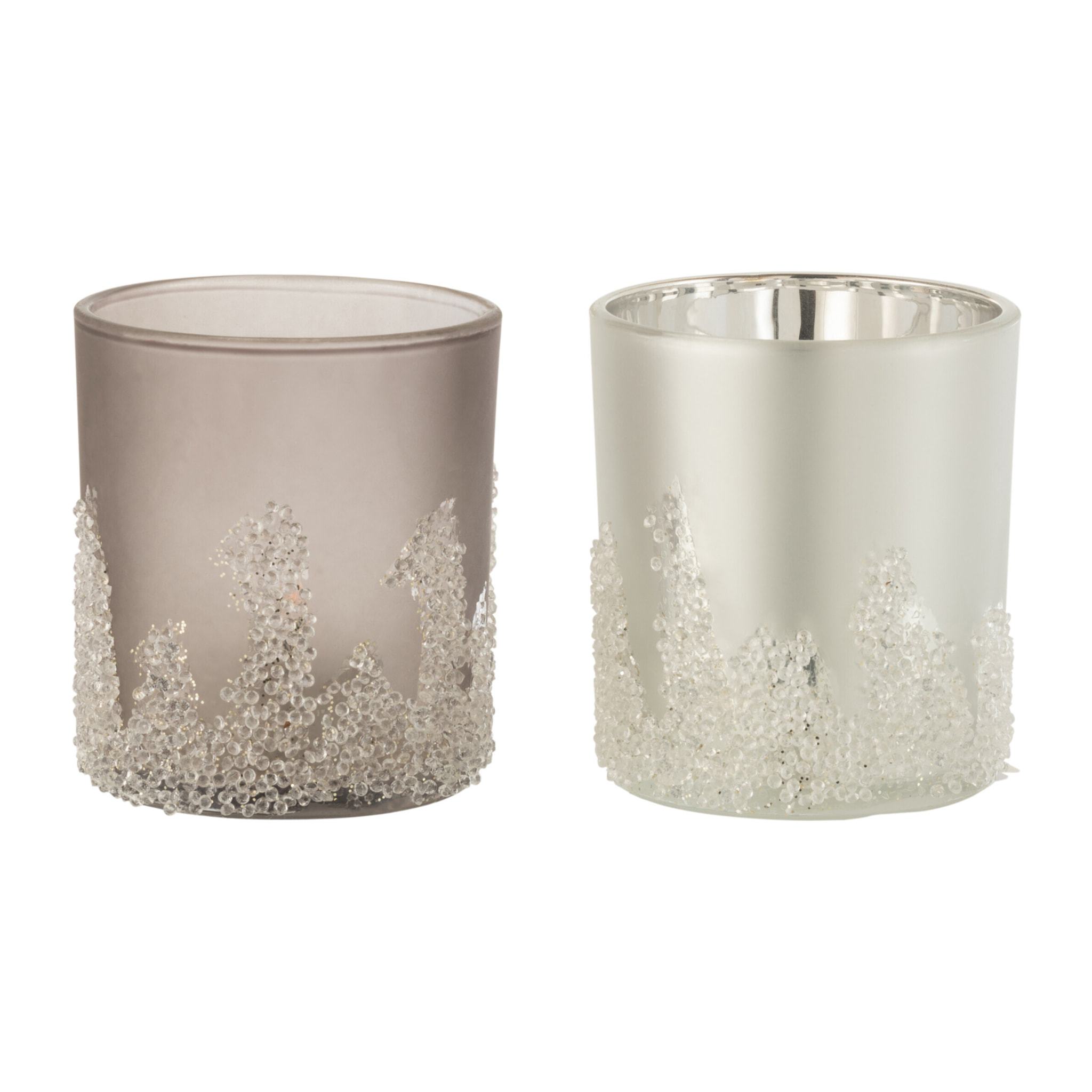 J-Line photophore Givré - verre - gris/argent - large - 2 pcs