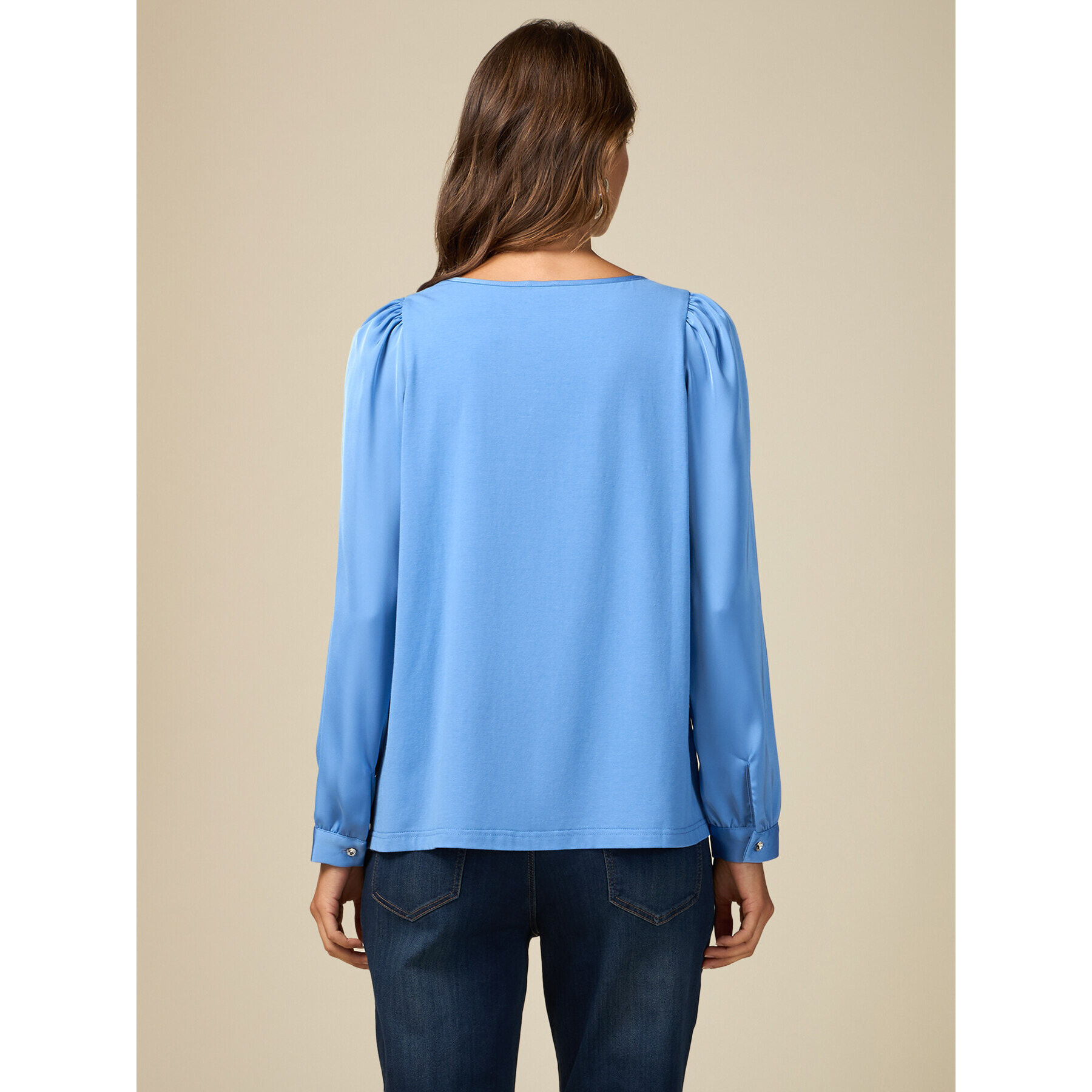 Oltre - Blusa bimaterica maniche lunghe - Azzurro