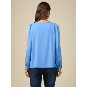 Oltre - Blusa bimaterica maniche lunghe - Azzurro